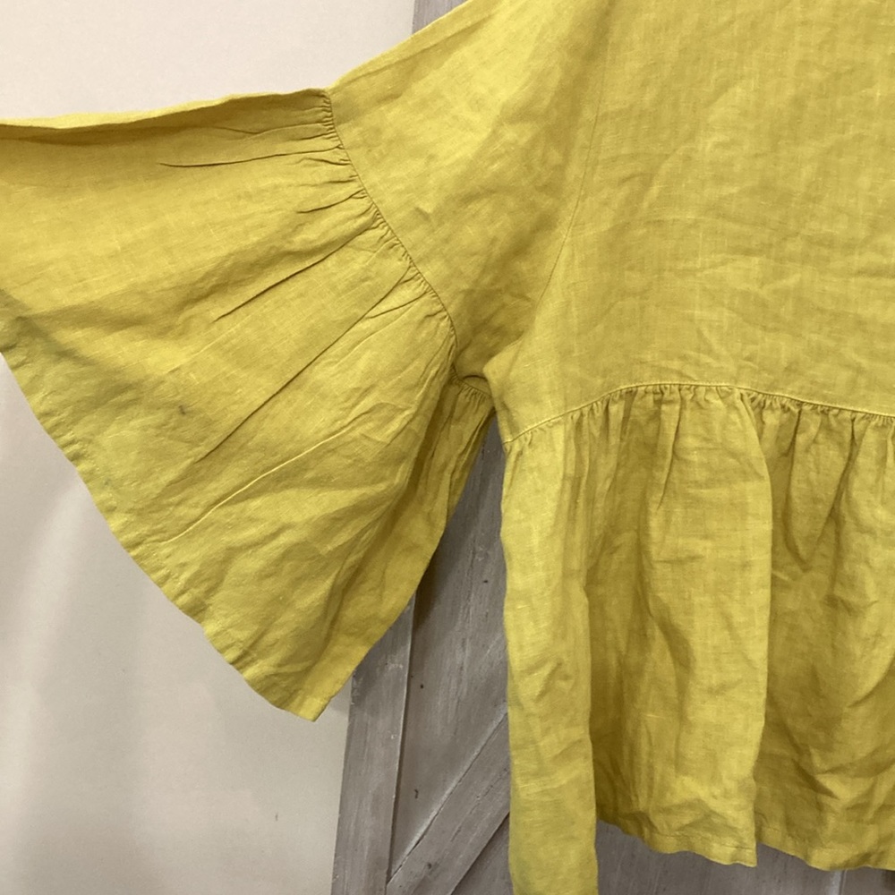 BRYN WALKER Frida Light Linen Bell-Sleeve Top in Chartreuse - Picture 5 of 16